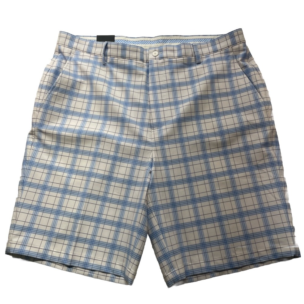 NWT FootJoy Performance Golf Men Short Sz‎ Stretch Plaid Blue White